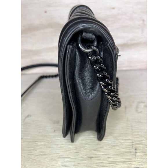 REBECCA MINKOFF Black Leather Quilted Chevron Chain Inset Strap Crossbody Purse - Picture 5 of 16